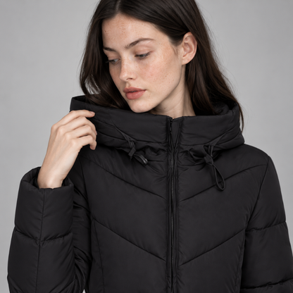Women's Hooded Quilted Padded Long Coat-Fowsa