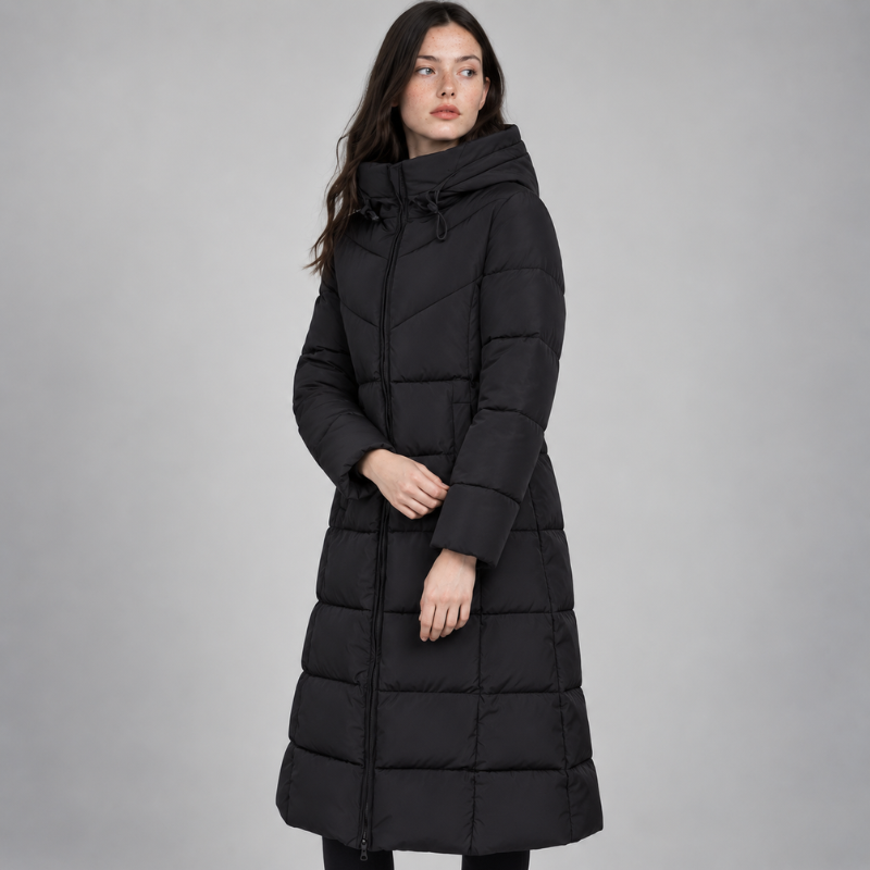 Women's Hooded Quilted Padded Long Coat-Fowsa