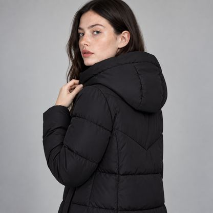 Women's Hooded Quilted Padded Long Coat-Fowsa