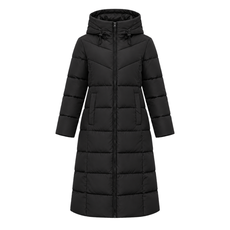 Women's Hooded Quilted Padded Long Coat-Fowsa