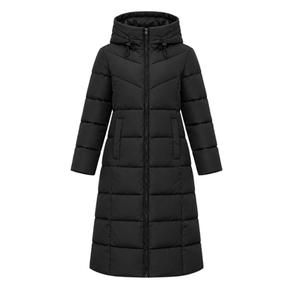 Women's Hooded Quilted Padded Long Coat-Fowsa