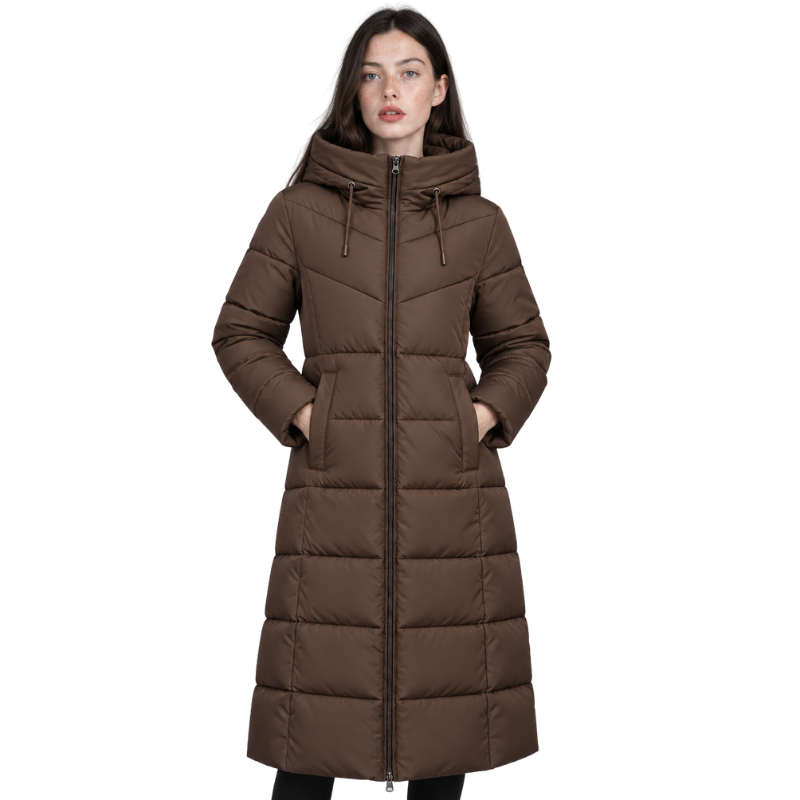 Women's Hooded Quilted Padded Long Coat-Fowsa