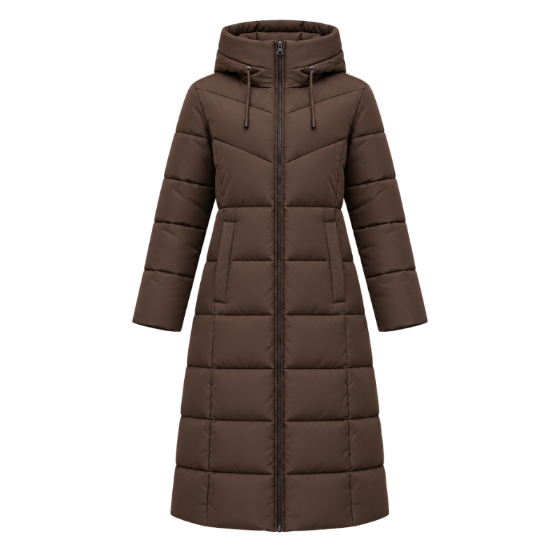 Women's Hooded Quilted Padded Long Coat-Fowsa