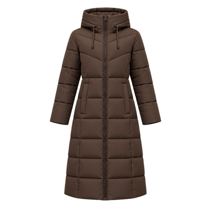Women's Hooded Quilted Padded Long Coat-Fowsa