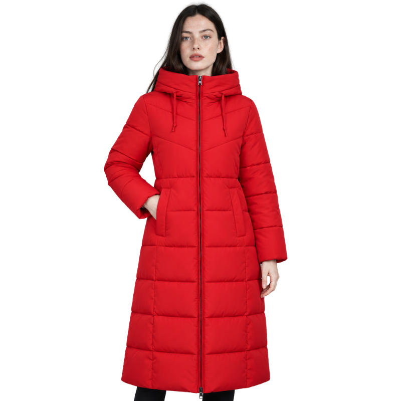 Women's Hooded Quilted Padded Long Coat-Fowsa