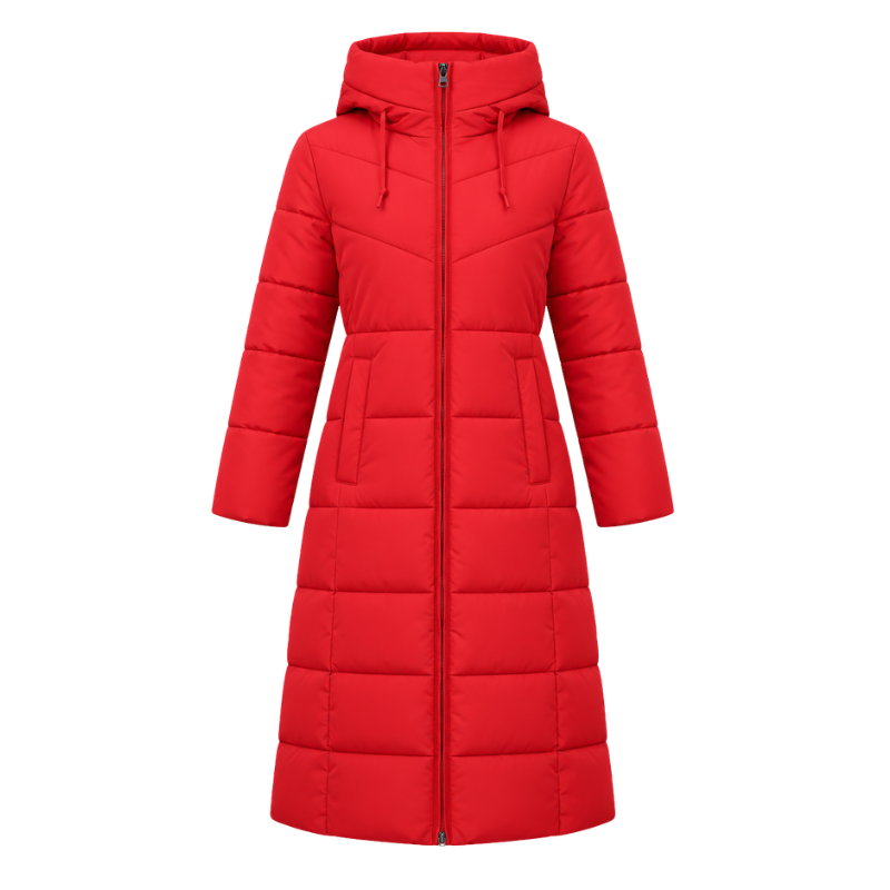 Women's Hooded Quilted Padded Long Coat-Fowsa
