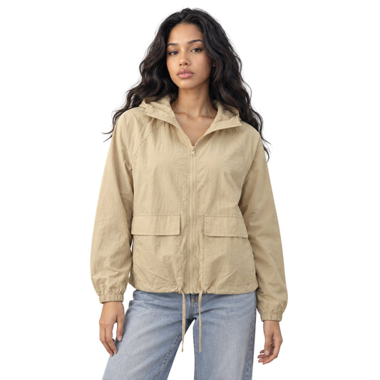 Women's Hooded Zip Front Windbreaker Jacket-Fowsa