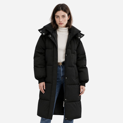 Women's Long Hooded Puffer Jacket-Fowsa