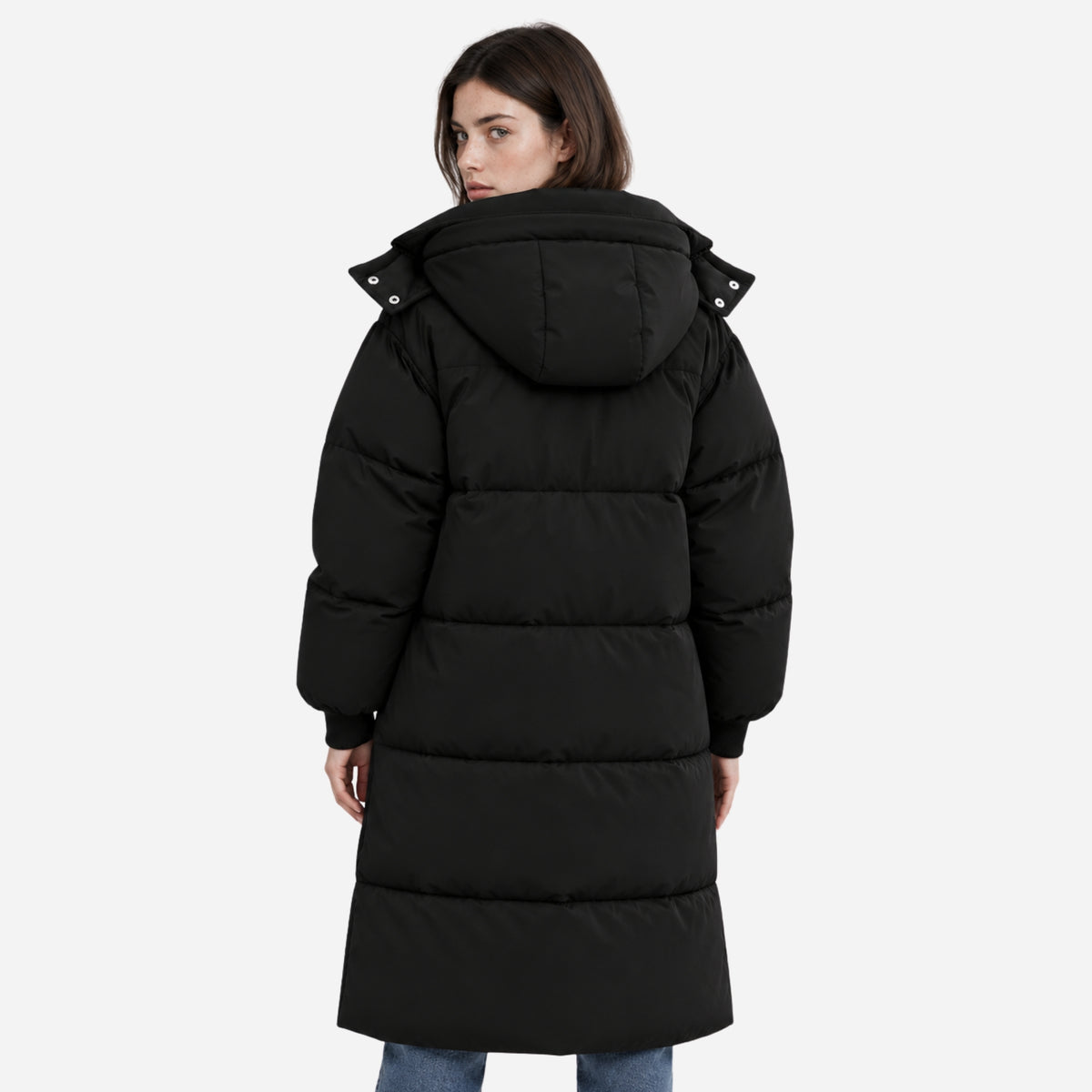 Women's Long Hooded Puffer Jacket-Fowsa