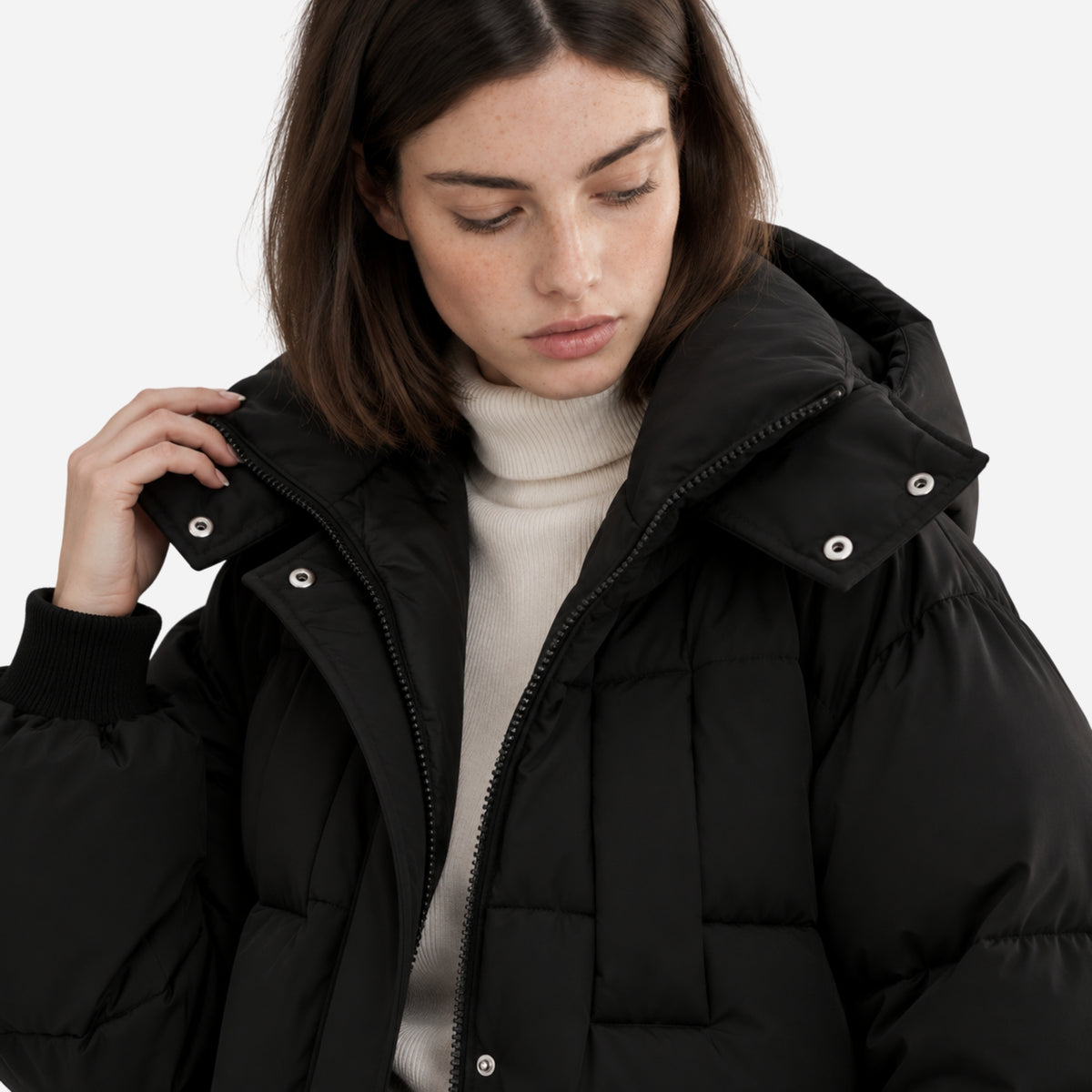 Women's Long Hooded Puffer Jacket-Fowsa