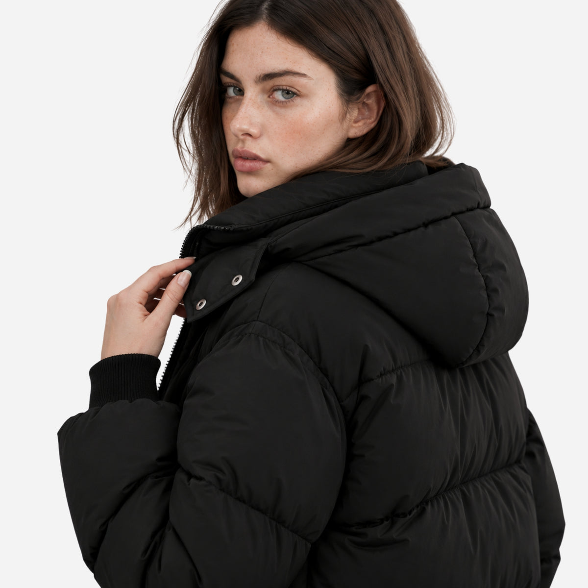 Women's Long Hooded Puffer Jacket-Fowsa