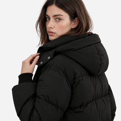 Women's Long Hooded Puffer Jacket-Fowsa
