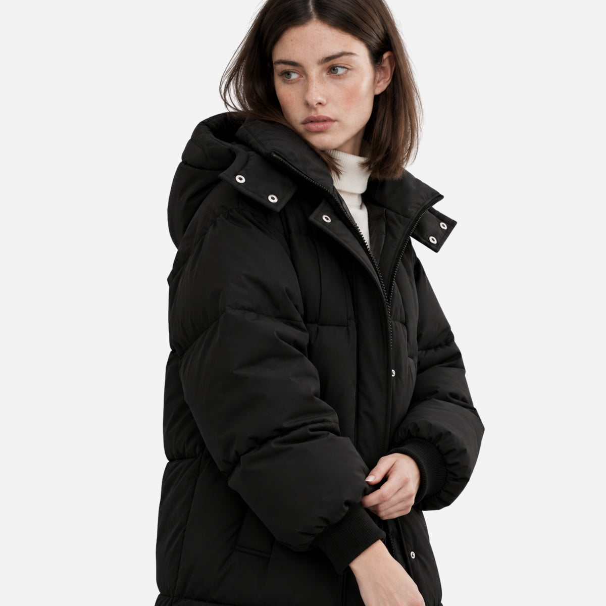 Women's Long Hooded Puffer Jacket-Fowsa