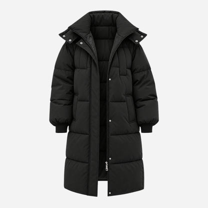 Women's Long Hooded Puffer Jacket-Fowsa