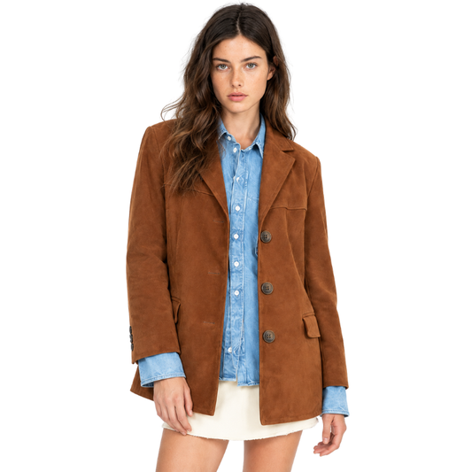 Women's Notched Lapel Button Blazer-Fowsa