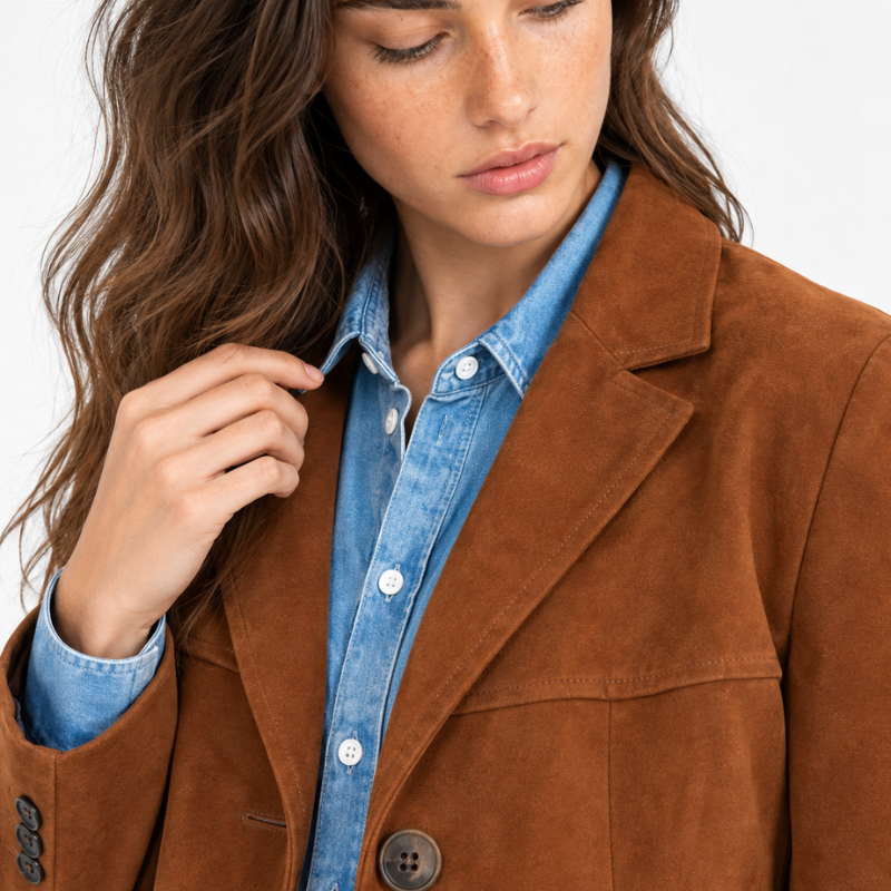 Women's Notched Lapel Button Blazer-Fowsa