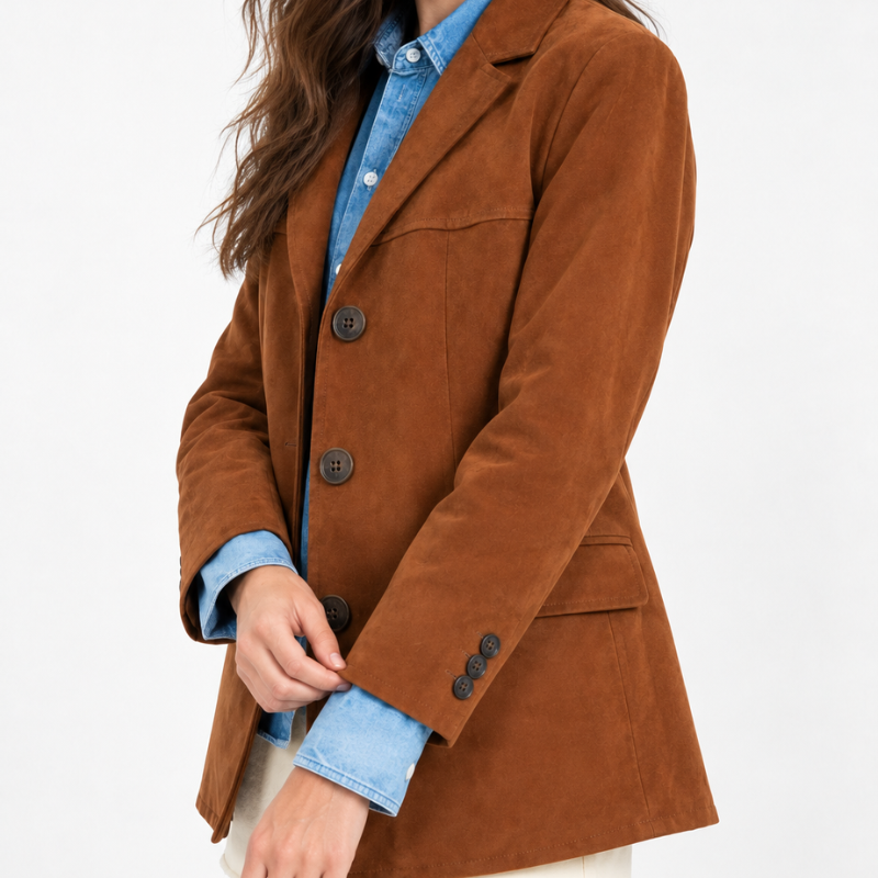 Women's Notched Lapel Button Blazer-Fowsa