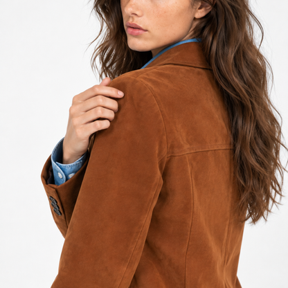 Women's Notched Lapel Button Blazer-Fowsa