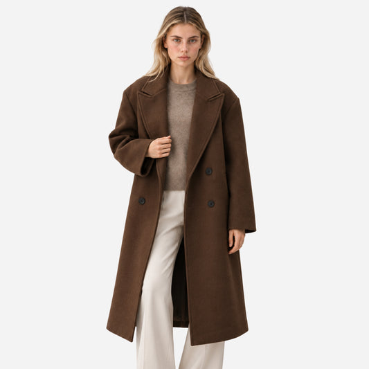 Women's Oversized Double-Breasted Long Coat-Fowsa