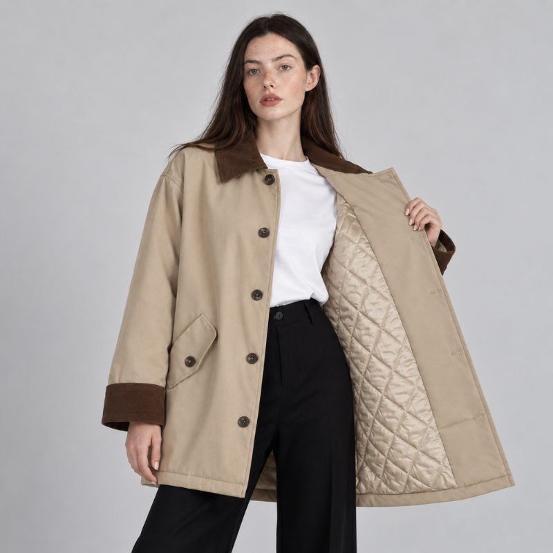 Women's Quilted Lined Button Jacket-Fowsa