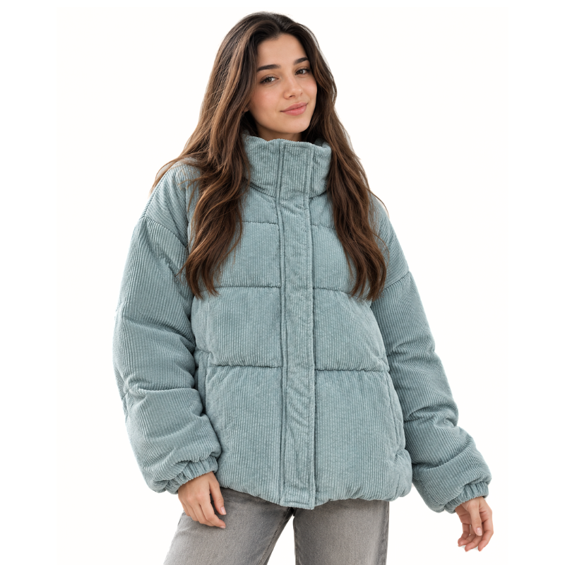Women's Ribbed Quilted Puffer Jacket-Fowsa