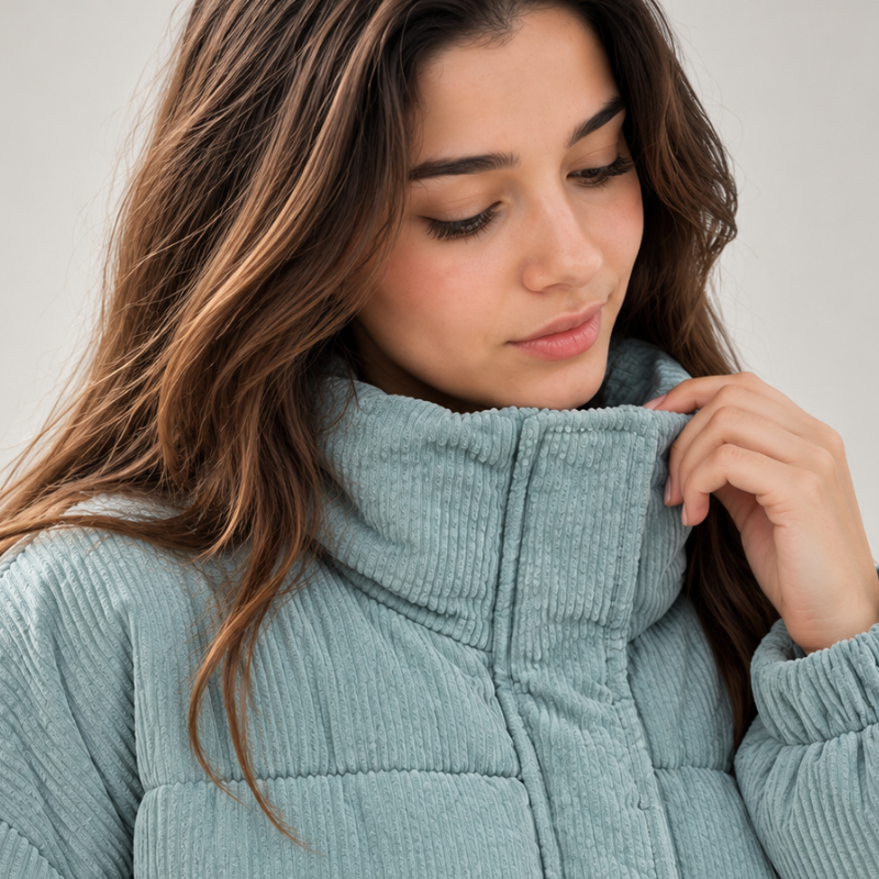 Women's Ribbed Quilted Puffer Jacket-Fowsa
