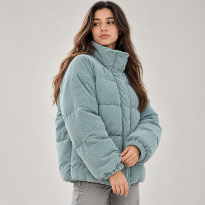 Women's Ribbed Quilted Puffer Jacket-Fowsa