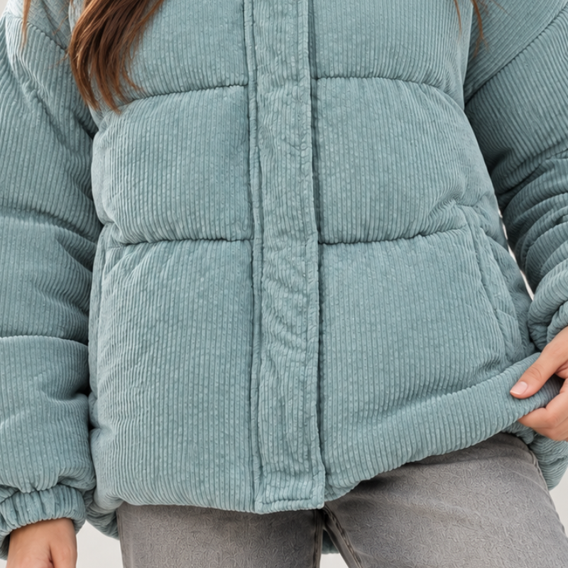 Women's Ribbed Quilted Puffer Jacket-Fowsa