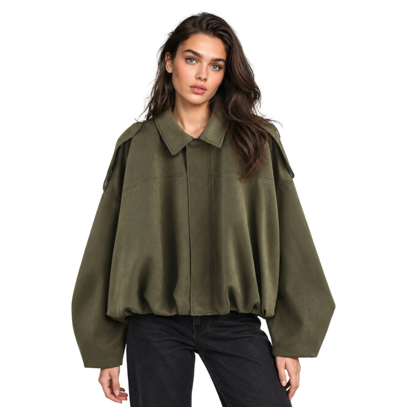 Women's Suede Collared Zip Jacket-Fowsa
