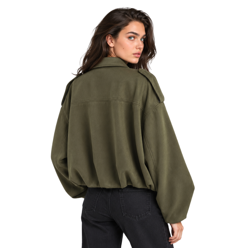Women's Suede Collared Zip Jacket-Fowsa