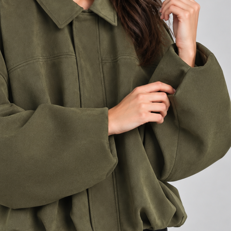 Women's Suede Collared Zip Jacket-Fowsa