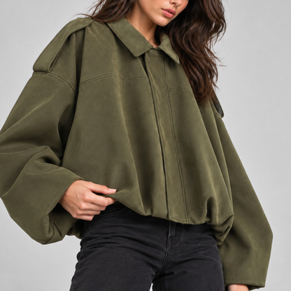 Women's Suede Collared Zip Jacket-Fowsa