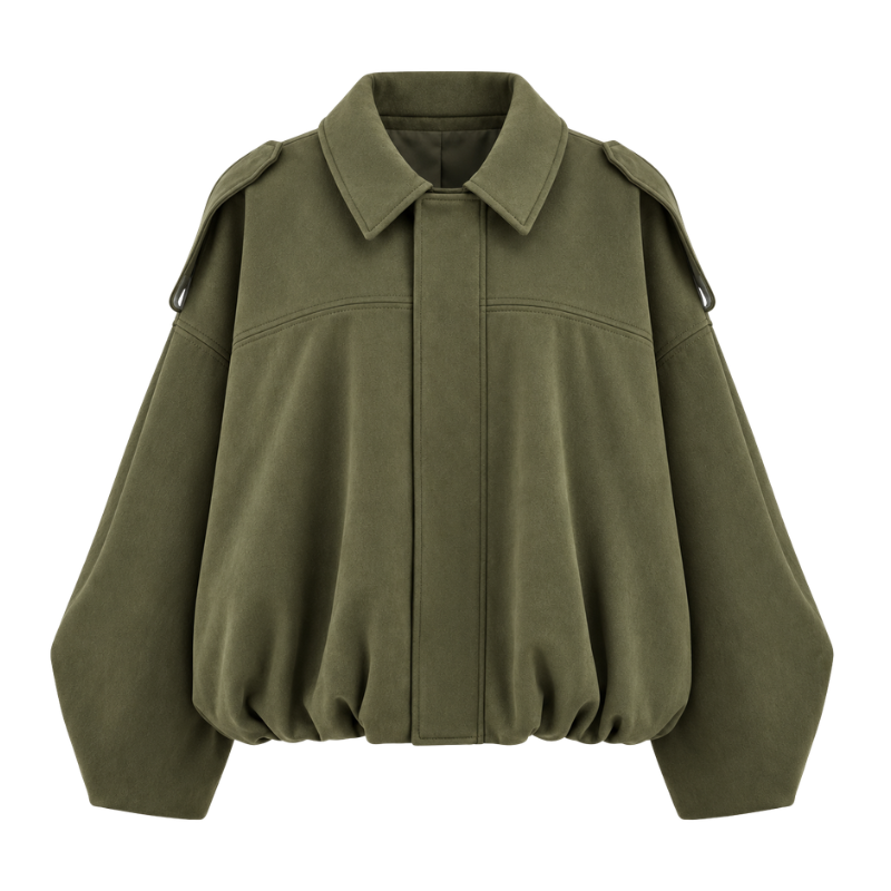 Women's Suede Collared Zip Jacket-Fowsa
