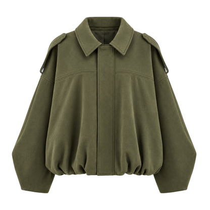 Women's Suede Collared Zip Jacket-Fowsa