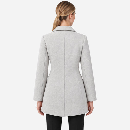 Women's Asymmetric Buckle-Waist Tailored Wool Coat-Fowsa