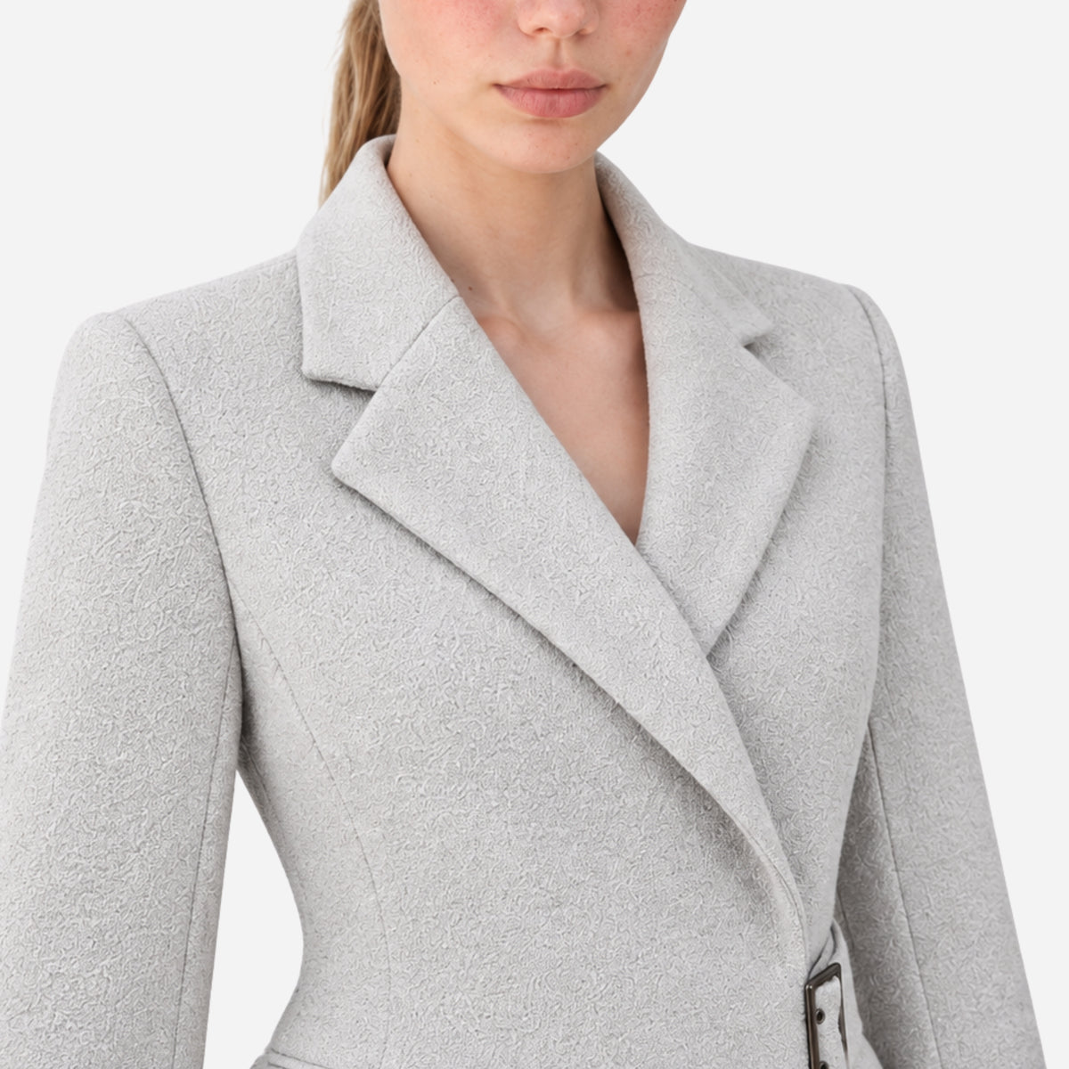 Women's Asymmetric Buckle-Waist Tailored Wool Coat-Fowsa
