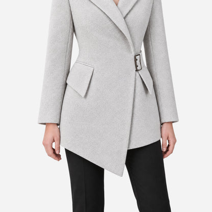 Women's Asymmetric Buckle-Waist Tailored Wool Coat-Fowsa