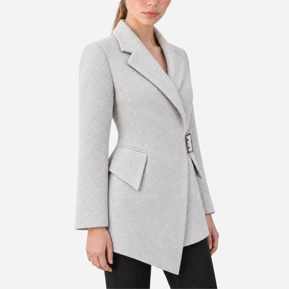 Women's Asymmetric Buckle-Waist Tailored Wool Coat-Fowsa