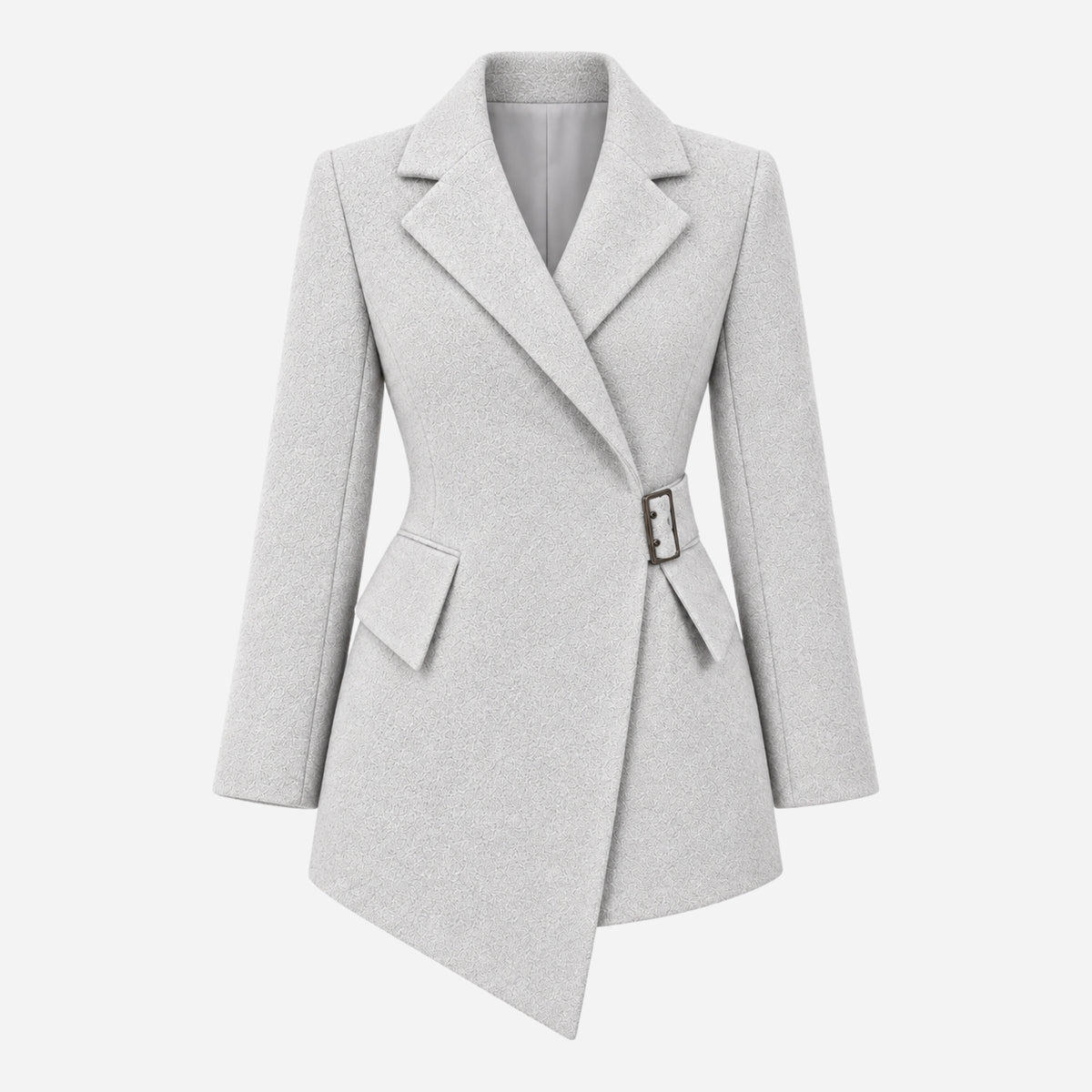 Women's Asymmetric Buckle-Waist Tailored Wool Coat-Fowsa