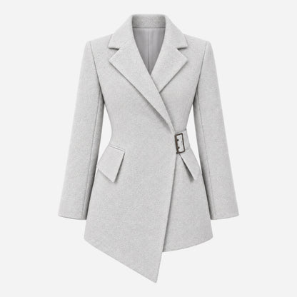 Women's Asymmetric Buckle-Waist Tailored Wool Coat-Fowsa