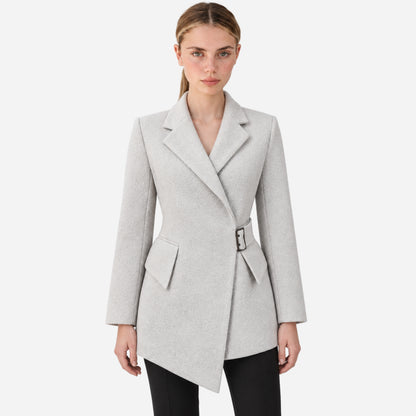 Women's Asymmetric Buckle-Waist Tailored Wool Coat-Fowsa