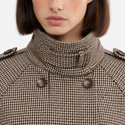 Women's Asymmetric Houndstooth High-Collar Wool Coat-Fowsa