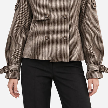 Women's Asymmetric Houndstooth High-Collar Wool Coat-Fowsa
