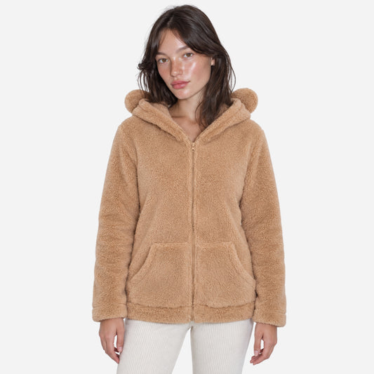 Women's Bear-Ear Hooded Teddy Coat-Fowsa