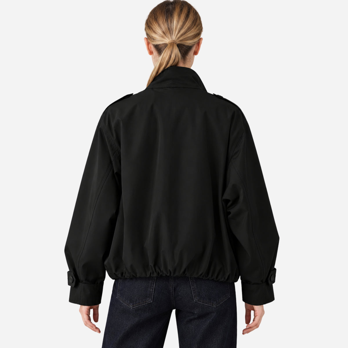 Women's Buckle-Collar Cropped Trench Coat Jacket-Fowsa