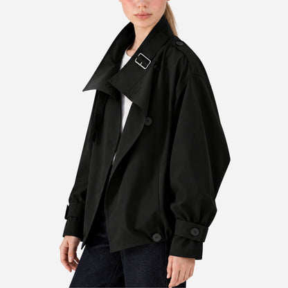 Women's Buckle-Collar Cropped Trench Coat Jacket-Fowsa