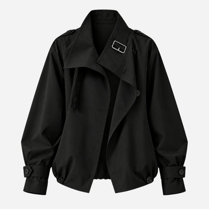 Women's Buckle-Collar Cropped Trench Coat Jacket-Fowsa
