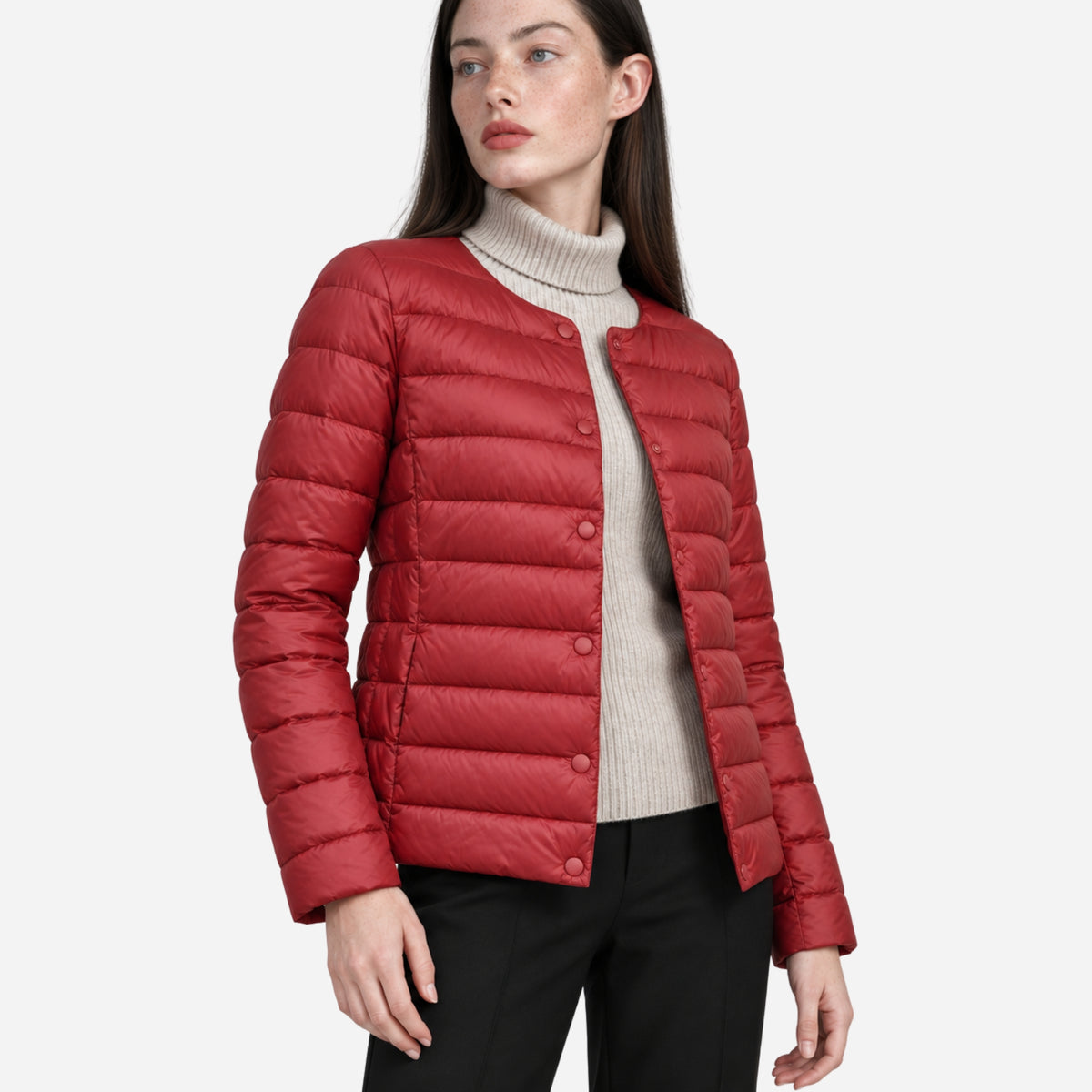 Women's Collarless Quilted Short Puffer Jacket-Fowsa