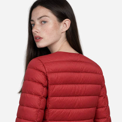 Women's Collarless Quilted Short Puffer Jacket-Fowsa