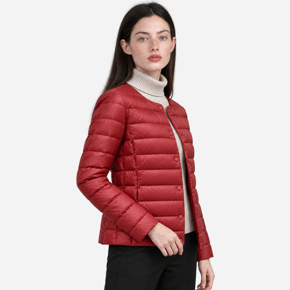 Women's Collarless Quilted Short Puffer Jacket-Fowsa